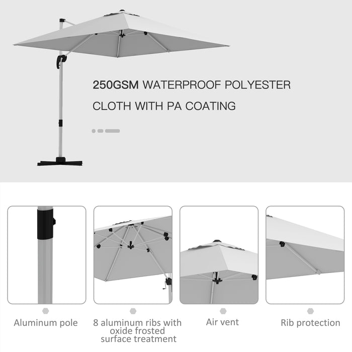 Deluxe Square Cantilever Parasol with Sturdy Cross Base - 3x3m, Crank Handle, Tilting Design, 360° Rotatable with Aluminium Frame - Ideal for Sun Protection in Gardens & Patio Areas