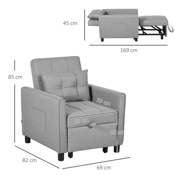 Convertible 3-In-1 Chair Bed - Pull Out Sleeper with Adjustable Backrest and Side Storage Pockets - Space-Saving Sofa Solution for Small Apartments