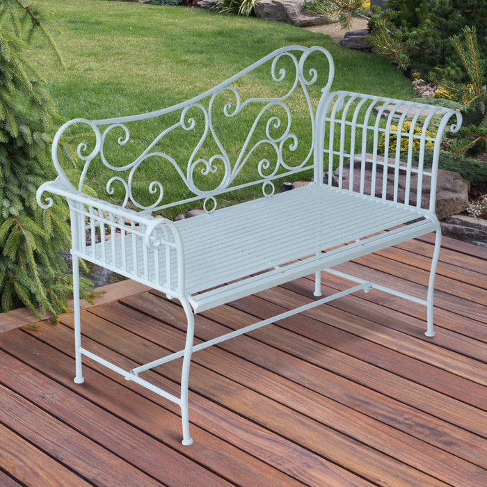 Outdoor Metal Garden Bench in Elegant White Finish - Durable Seating Furniture for Patio & Lawn - Comfortable Resting Spot for Home Gardens and Public Parks