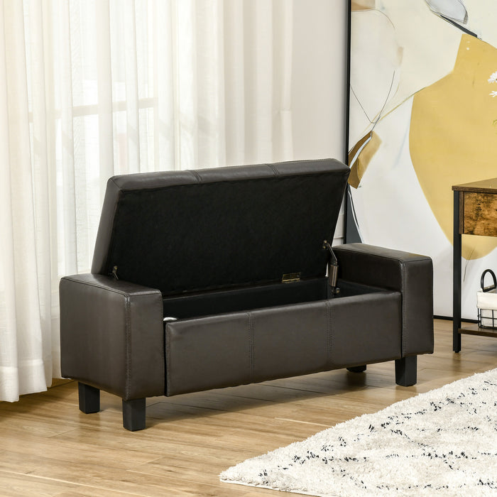 Upholstered Flip-Top Ottoman - PU Leather, Versatile Black Storage Solution - Elegant Footrest and Seating for Home or Office