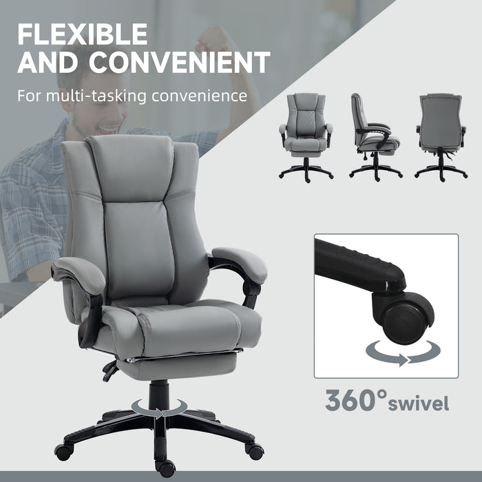 Swivel Computer Chair with Footrest - PU Leather, Adjustable Height, Wheeled Office Seat - Comfortable Ergonomic Design for Work and Relaxation