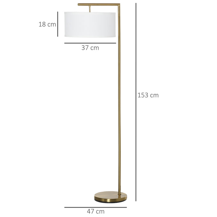Modern Gold Standing Floor Lamp with White Linen Shade - Elegant Illumination for Living Spaces, Round Base Design - Ideal for Living Room, Bedroom, Dining Room Ambiance
