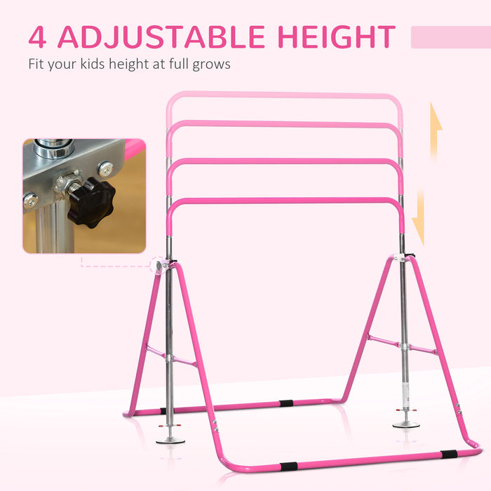 Kids' Gymnastics Training Bar - Foldable Horizontal Bar with Adjustable Heights, Sturdy Triangle Base - Ideal for Young Gymnasts at Home