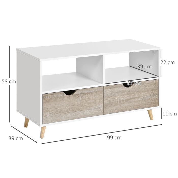 Modern White/Oak Finish Particle Board TV Stand - Spacious Media Unit with Ample Storage - Ideal for Contemporary Home Entertainment Setup