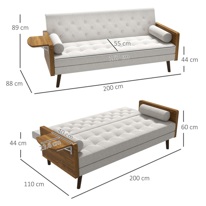 Click-Clack 3-Seater Sofa Bed - Beige Button-Tufted Convertible Settee with Wooden Legs - Ideal for Living Room & Guest Sleeping Solutions