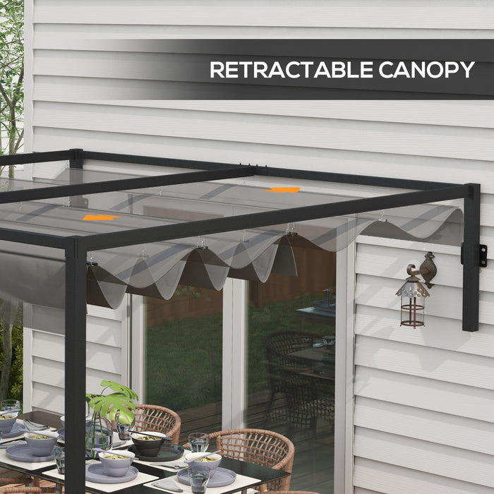 Lean To Pergola 3x4m - Metal Structure with Retractable Canopy - Ideal for Grilling, Gardening, and Patio Deck Relaxation