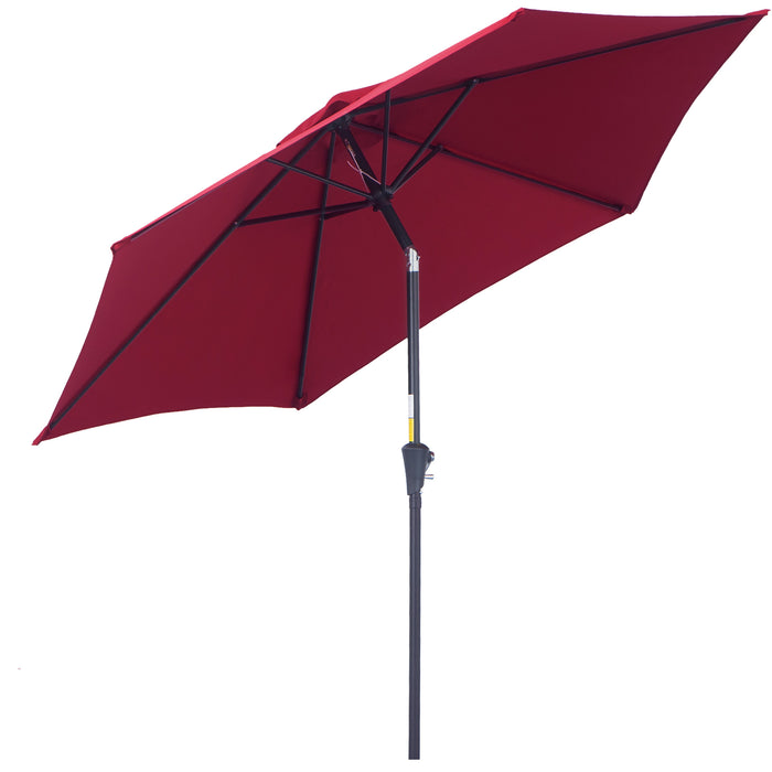 Wine Red 2.7M Tilting Parasol - Outdoor Sun Shade Umbrella with Aluminum Frame and Hand Crank - Ideal for Garden, Patio, and Deck Protection