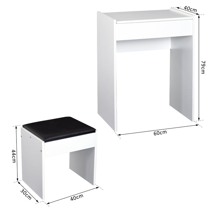 Elegant White Dressing Table Set with Padded Stool - Vanity Dresser with Flip-Up Mirror and Storage - Perfect for Bedroom Makeup Organization