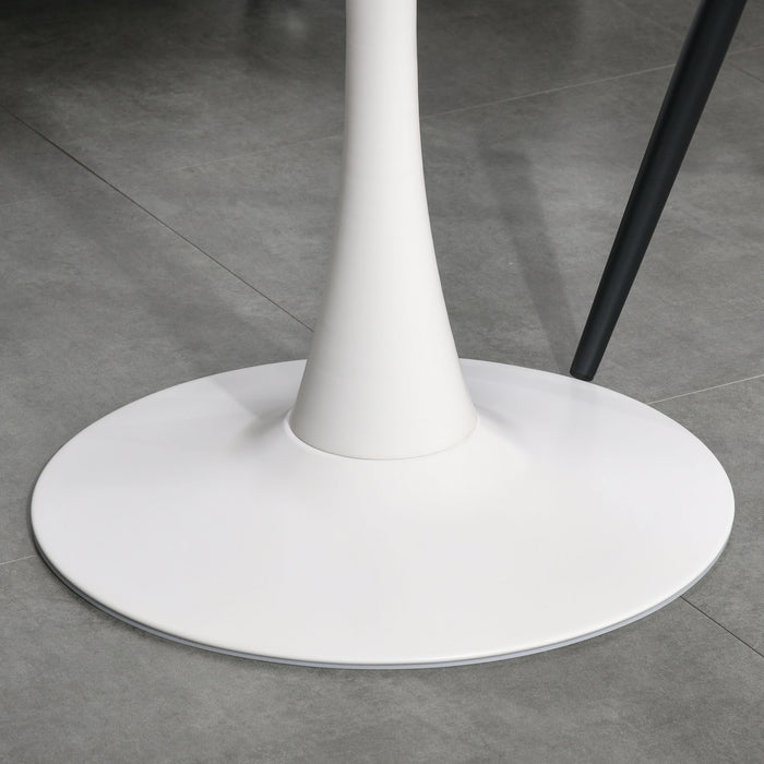 Round White Dining Table - Contemporary Leisure Coffee Bistro Design with Sturdy Metal Base - Ideal for Kitchen & Dining Room Use