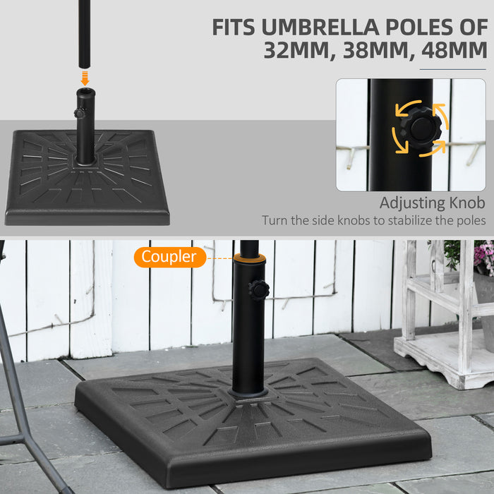 Resin Garden Umbrella Base 19kg - Square Parasol Stand for Φ32mm/Φ38mm/Φ48mm Poles, Outdoor Market Stability - Ideal for Patio, Balcony & Deck Shade Anchoring