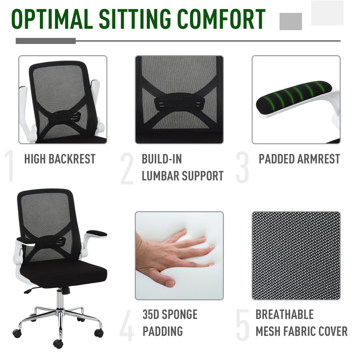 Ergonomic Mesh Swivel Office Chair with Flip-Up Arms - Adjustable High-Back Design with Lumbar Support for Home or Office - Ideal for Comfortable All-Day Seating and Productivity