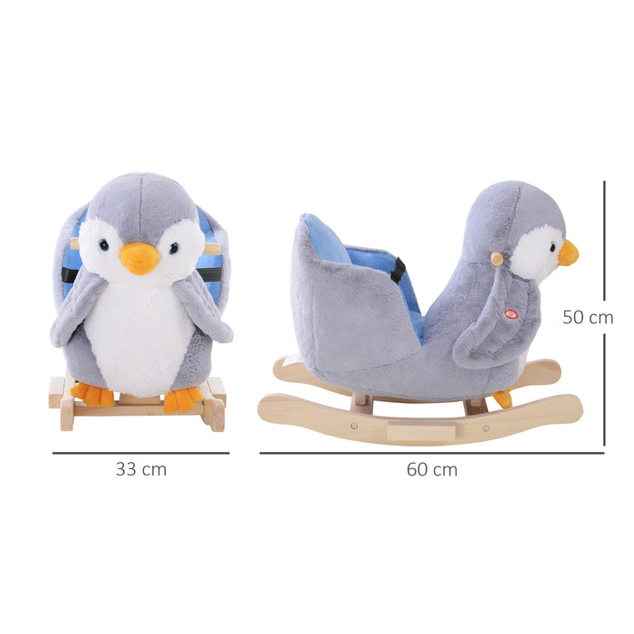 Colourful Plush Rocking Penguin with Musical Button - 32 Melodies, Wide Seat & Handlebar for Safe Riding - Ideal for Toddlers' Motor Skills Development