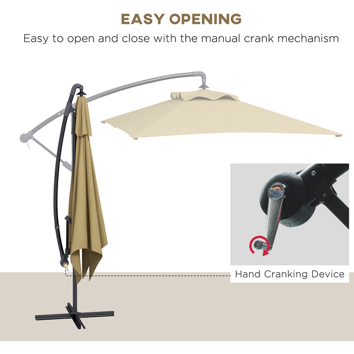 Rectangular Cantilever Parasol 3x2m - Hanging Banana Umbrella with Crank Handle and Sturdy 6-Rib Structure, Cross Base Included - Ideal for Outdoor Patio Sun Protection