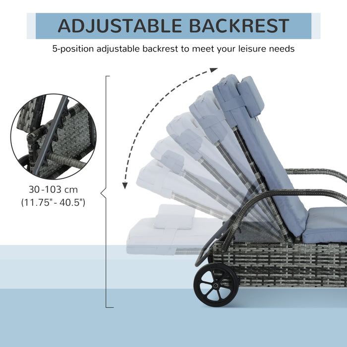 Rattan Garden Sun Lounger - Adjustable Reclining Outdoor Patio Bed with Wicker Weave & Headrest, Grey - Ideal for Relaxing in Your Backyard
