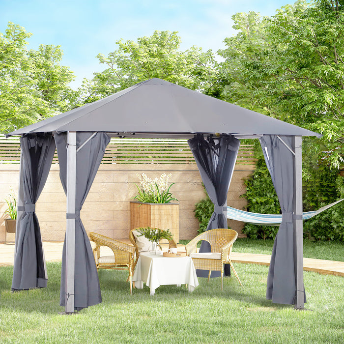 Deluxe Metal Frame Gazebo - Grey Draped Outdoor Shelter for Garden - Elegant Weather-Resistant Entertaining Space