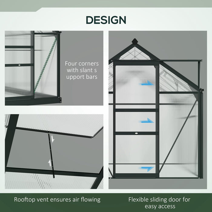 Large Walk-In Clear Polycarbonate Greenhouse - 6 x 6 ft Durable Plant Grow House with Sliding Door and Ventilated Window - Ideal for Garden Enthusiasts and Seasonal Planting