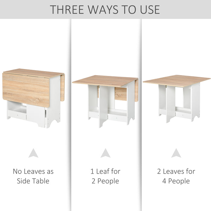 Space-Saving Foldable Dining Table - Drop-Leaf Folding Desk with Storage Shelf, Ideal for Kitchen & Dining Room - Compact Design for Small Spaces