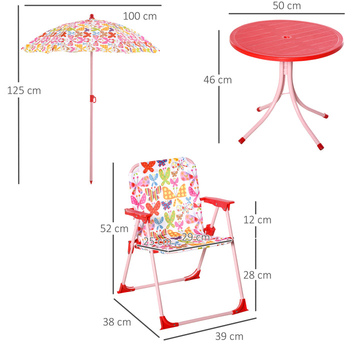 Colorful Striped Kids Picnic Set with Folding Table and Chairs - Durable Outdoor Play Furniture - Includes Matching Parasol for Sun Protection