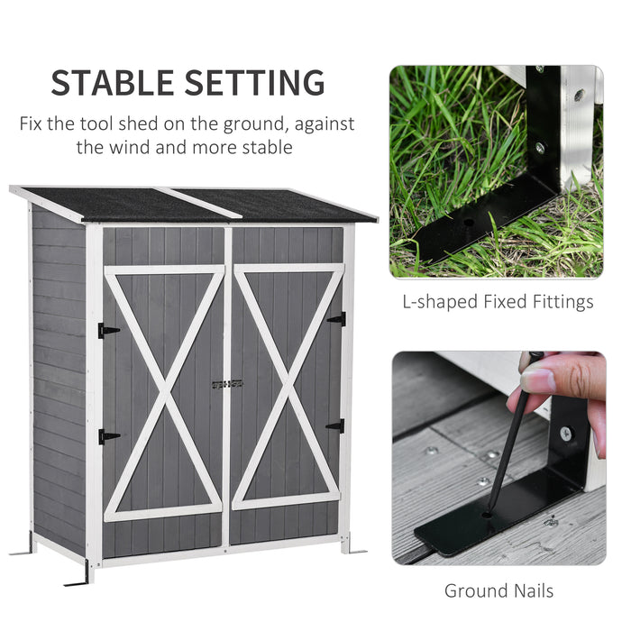 Garden Tool Storage Solution - Multifunctional Lockable Shed with Table, Hooks, and Ground Nails - Ideal Organizer for Outdoor Equipment, 139x75x160cm, Grey