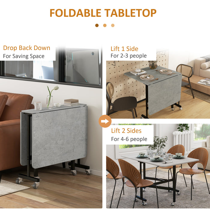 Folding Drop Leaf Table with Sturdy Metal Frame - Space-Saving Rolling Dining Table, 120cm, Grey - Ideal for Small Living Areas and Apartments