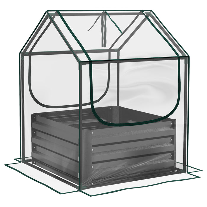 Raised Metal Garden Bed with Greenhouse Cover - Sturdy Planter Box for Herbs and Vegetables - Ideal for Outdoor Gardening and Urban Spaces