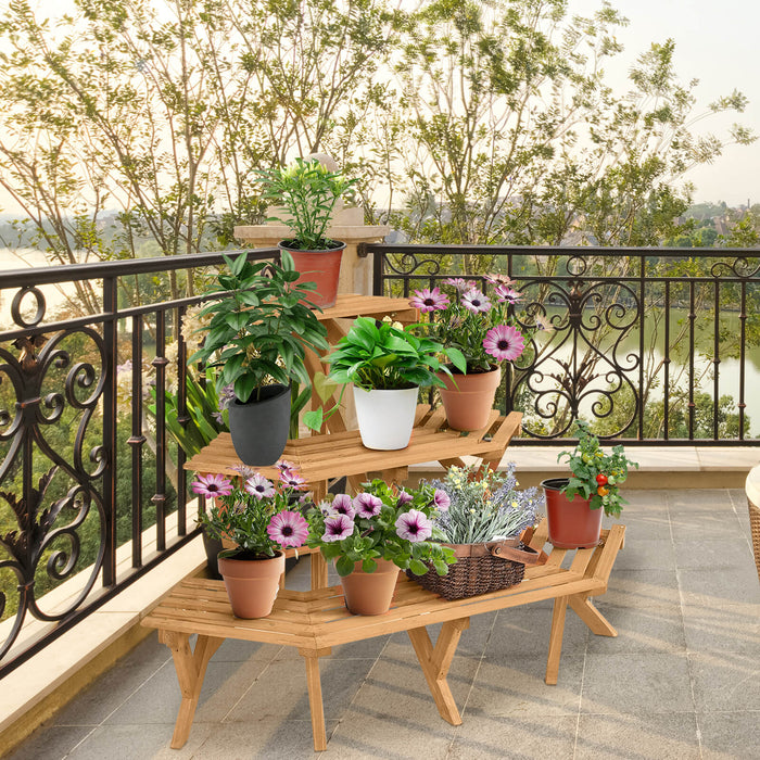Wooden 3-Tier Plant Stand - Ideal for Indoor and Outdoor Garden Corner Use - Perfect Solution for Organizing and Displaying Potted Plants