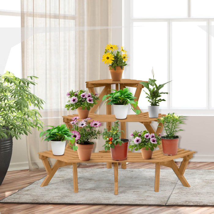 Wooden 3-Tier Plant Stand - Ideal for Indoor and Outdoor Garden Corner Use - Perfect Solution for Organizing and Displaying Potted Plants
