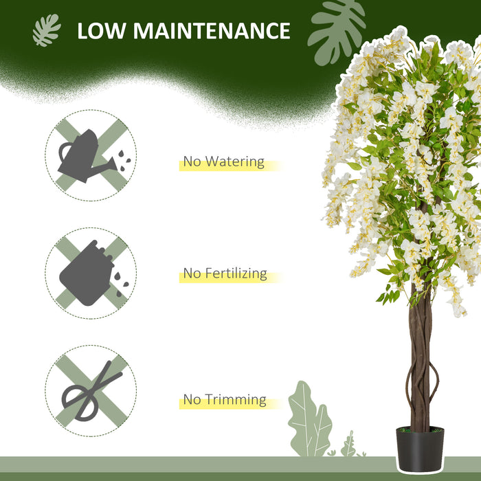 Artificial Realistic White Wisteria Tree - Faux Decorative Plant in Nursery Pot, Indoor/Outdoor, 160cm - Ideal for Home and Garden Decoration