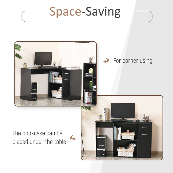 L-Shaped Corner Computer Desk with Storage - Study and Workstation Table with Shelf and Drawer - Ideal for Home Office and PC Setup