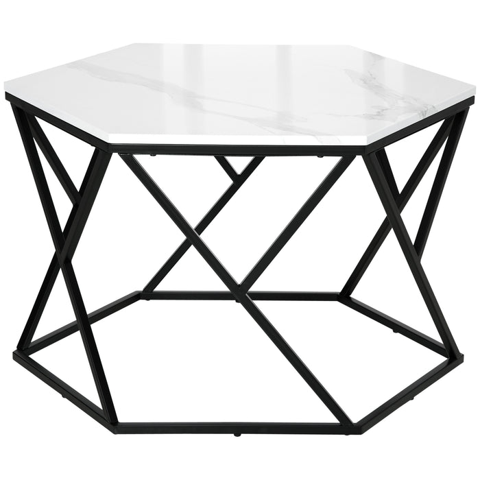 High Gloss Marble Coffee Table - Modern White Cocktail Table with Durable Steel Frame - Elegant Living Room Furniture Piece