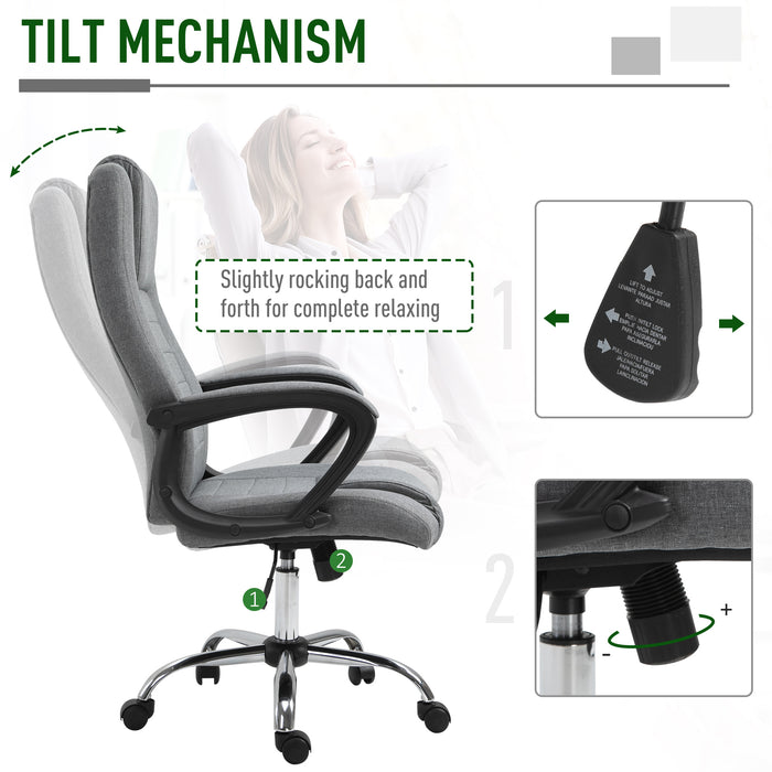 Ergonomic High-Back Swivel Chair - Adjustable Height, Tilt Function, Linen Upholstery in Deep Grey - Ideal for Office Comfort and Style