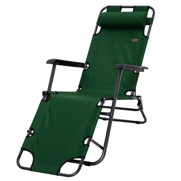 2-in-1 Folding Sun Lounger - Reclining Garden Chair with Adjustable Back and Pillow for Outdoor & Camping - Comfortable Seating Solution for Relaxation and Sunbathing