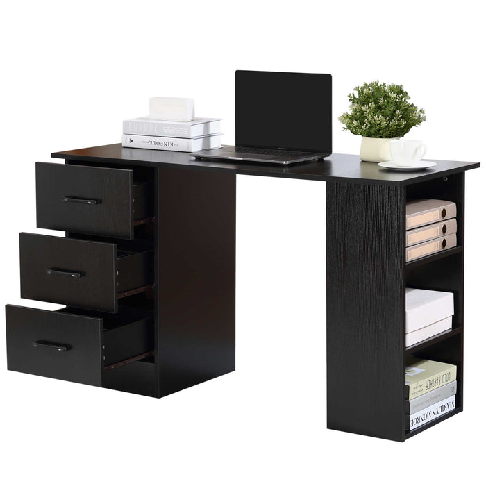 120cm Computer Desk with Shelves and Drawers - Sturdy Writing Table and Workstation - Ideal for Home Office and Study Space in Black