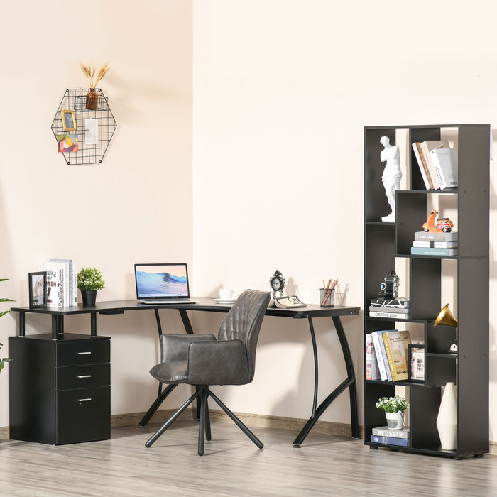 Industrial L-Shaped Desk - Home Office Corner Workstation with Storage Drawer - Sturdy Computer Table for Productive Workspace, Black