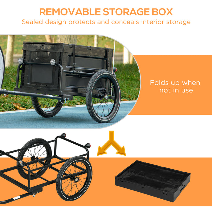 Bicycle Cargo Trailer with 65L Storage Box - Durable Steel Construction, Foldable Design, 40KG Capacity - Ideal for Bike Tours and Grocery Hauling