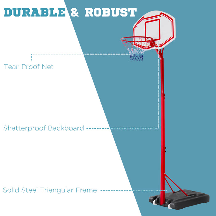 Steel Basketball Stand with Height-Adjustable Hoop and Red Backboard - Durable Outdoor Basketball System for All Ages - Perfect for Practice and Pickup Games