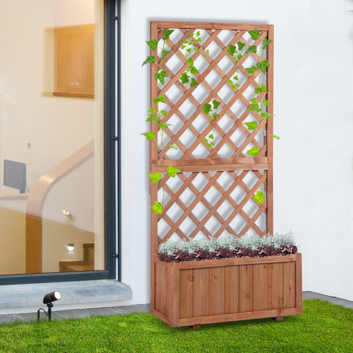 Garden Pine Trough Planter with Trellis Top - Wood Raised Bed for Climbing Plants & Flowers - Ideal for Outdoor Gardening & Decoration