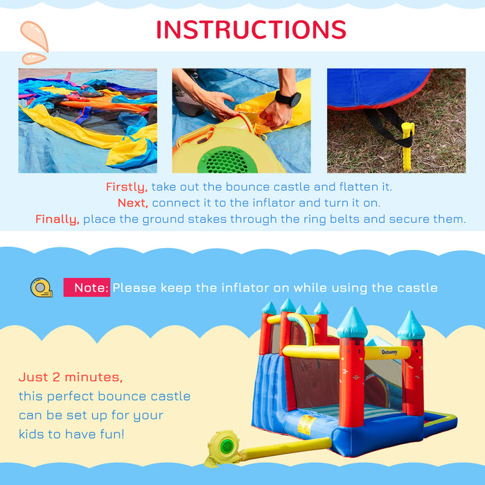 4-in-1 Bouncy Castle with Trampoline - Large Inflatable Playhouse with Slide, Climbing Wall, and Water Pool - Outdoor Fun for Children Ages 3-8