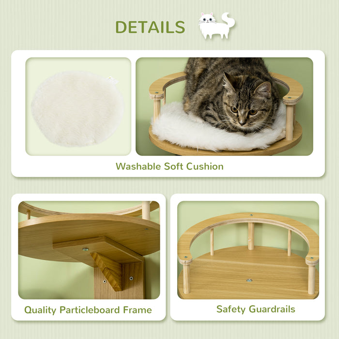 Cat Shelf Wall Mounted Tree with Cushion - Beige Kitten Bed Perch, 34x34x10.5 cm with Guardrails - Ideal Lounging Spot for Indoor Cats