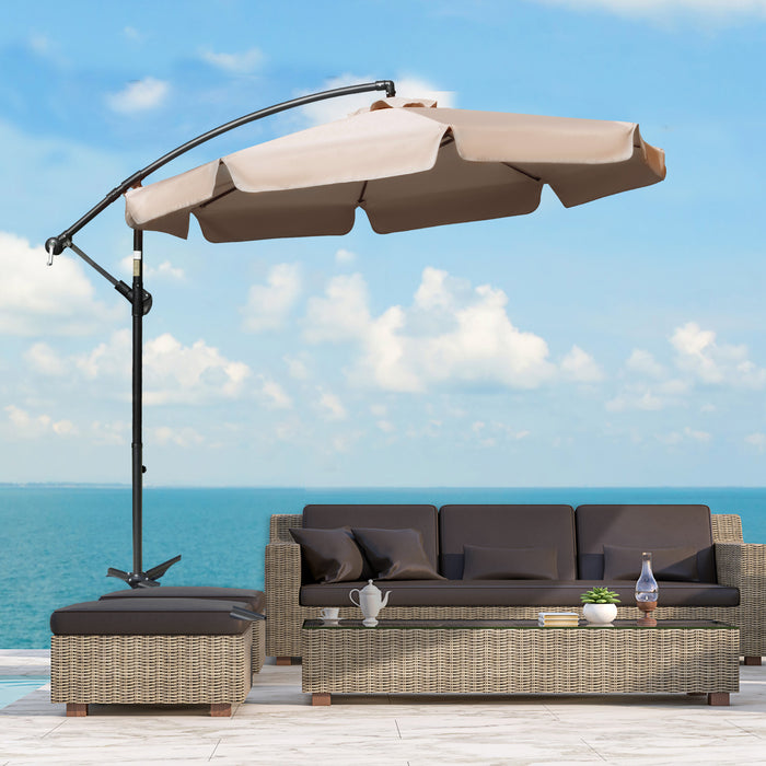 Cantilever Banana Parasol 2.7m - Outdoor Sun Umbrella with Crank Handle, Cross Base, in Light Brown - Ideal Hanging Sunshade for Patio, Garden, Poolside