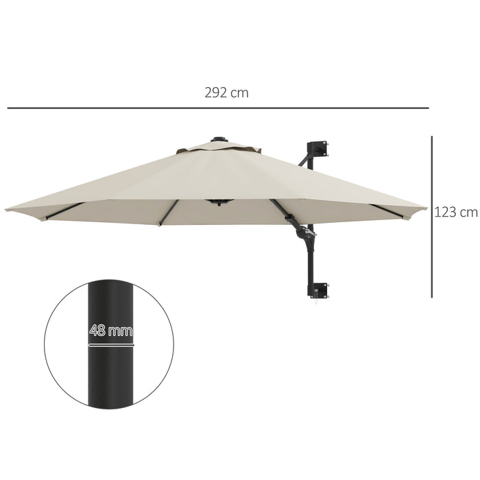 Wall Mounted Parasol with Air Vent - Beige Garden Patio Sun Shade Canopy - Ideal Outdoor Umbrella for UV Protection and Comfort