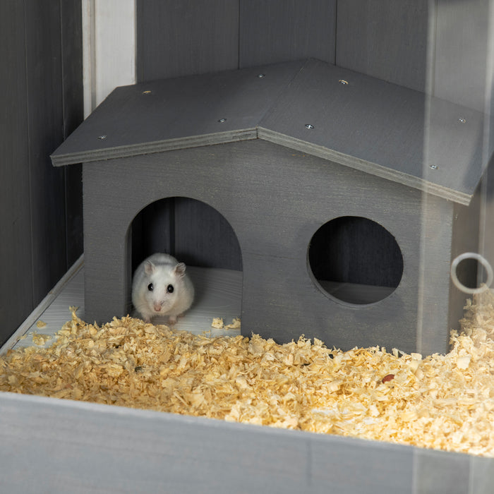 Hamster Hideout Cabin - Multi-Level Wooden Cage with Shelves for Small Pets, Hut Design, 82x45x81cm - Perfect for Dwarf Hamsters, Gerbils, and Rodent Companions