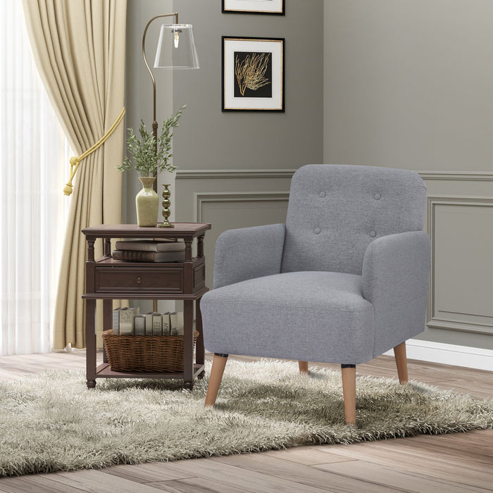 Upholstered Armchair with Birch Wood Legs - Comfortable Padded Seat & Button Tufted Mid-Back Design - Ideal for Stylish Living Room Seating