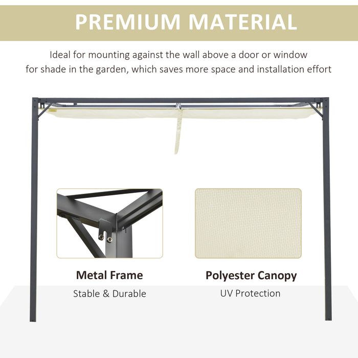 Outdoor Pergola with Retractable Canopy 3x3m - Wall-Mounted Gazebo for Patio Sun Shelter in Cream White - Ideal for Al Fresco Dining and Garden Entertaining