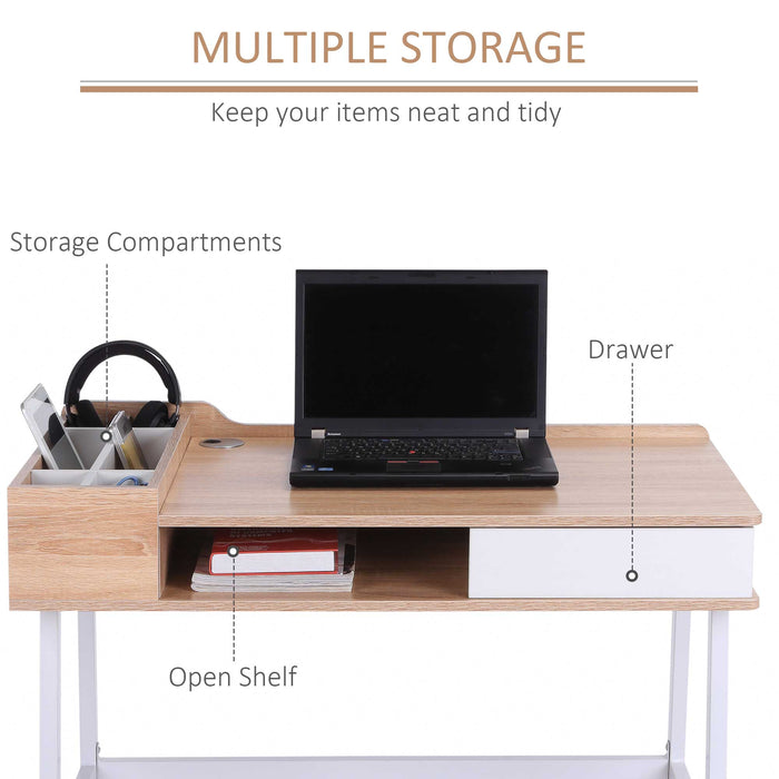 Computer Desk with Built-In Drawer and Storage - Cable Management System and Sturdy Metal Frame - Ideal for Home Office and Student Use