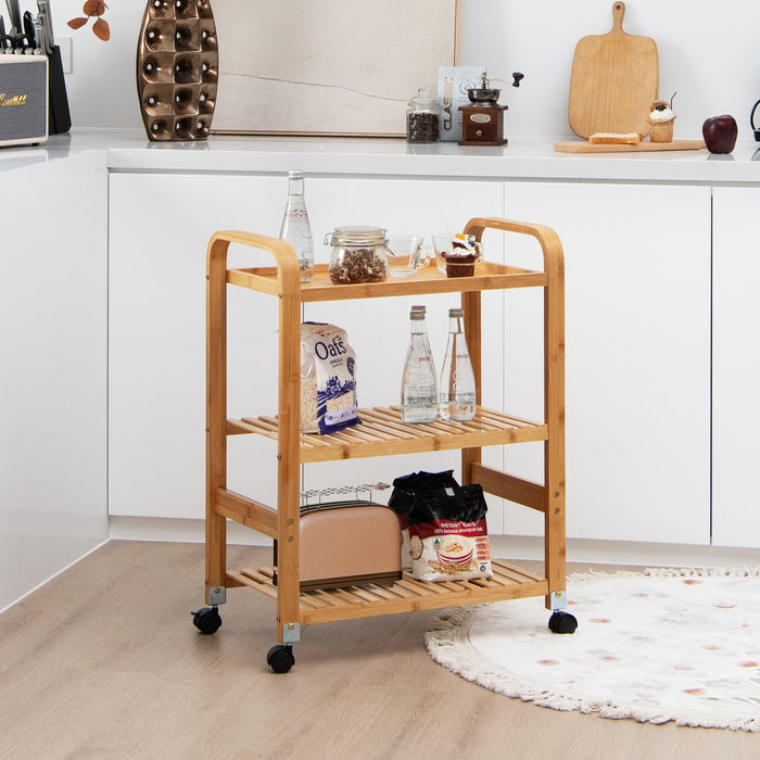 Bamboo Rolling Storage Cart - 3-Tier Design with Locking Casters, Natural Finish - Ideal Solution for Easy, Mobile Storage