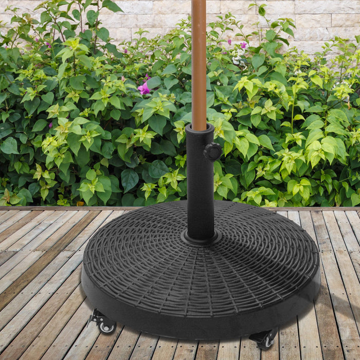 Resin Patio Parasol Base 22.7kg - Round Sunshade Holder with Wheels and Brakes for Decks and Gardens - Ideal for Stabilizing Outdoor Umbrellas