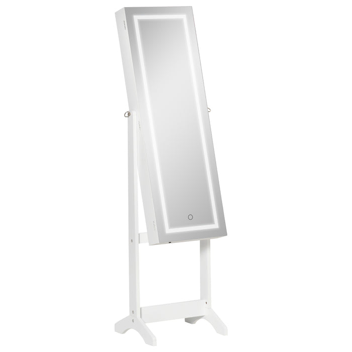 Lockable Full-Length Mirror Jewelry Cabinet with LED Light - Spacious Organizer for Accessories and Cosmetics - Ideal for Bedroom or Dressing Room Storage