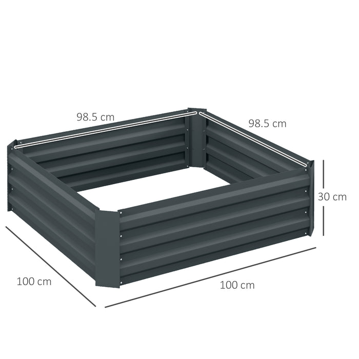 291L Raised Garden Bed Twin-Pack - Elevated Galvanised Planter Box for Flowers and Herbs, 100x100x30cm, Dark Grey - Ideal for Urban Gardeners & Small Outdoor Spaces