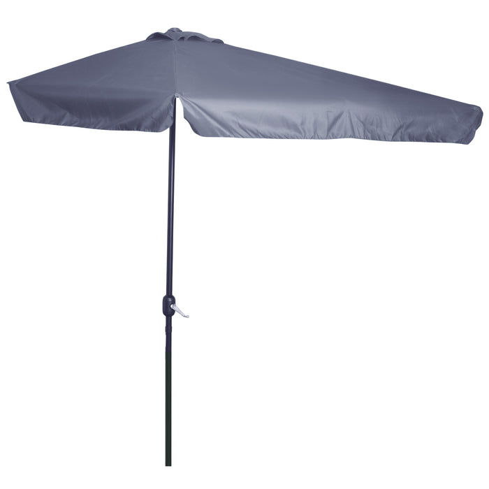 Half Parasol Semi Round Umbrella - 2.3m Metal Frame with Crank Handle for Patio and Balcony Use - Space-Saving Shade Solution without Base, Grey